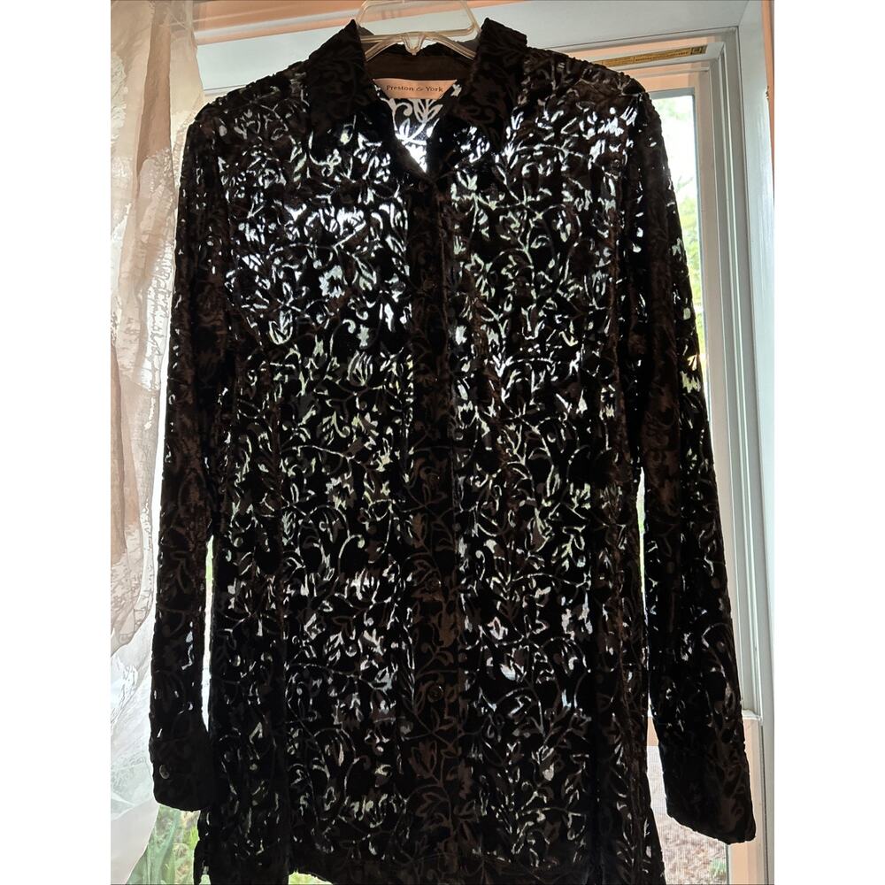 Womens Med Whimsigoth Velvet Burnout Button Up Top Sheer Grunge Preston & York